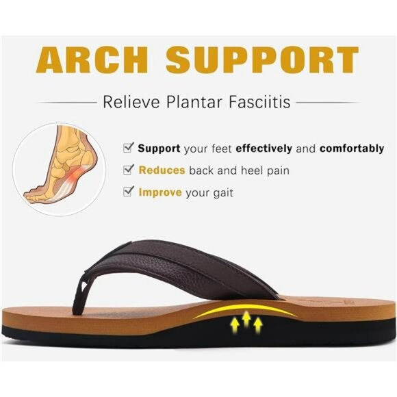 Mens Leather Flip Flops with Arch Support Yoga Mat Cushion Sandals Outdoor - Picture 4 of 7